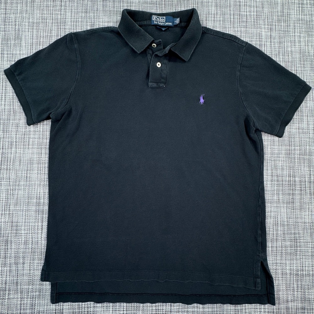 Polo Ralph Lauren Men's Custom Fit Polo Shirt Black Large Purple Pony Cotton